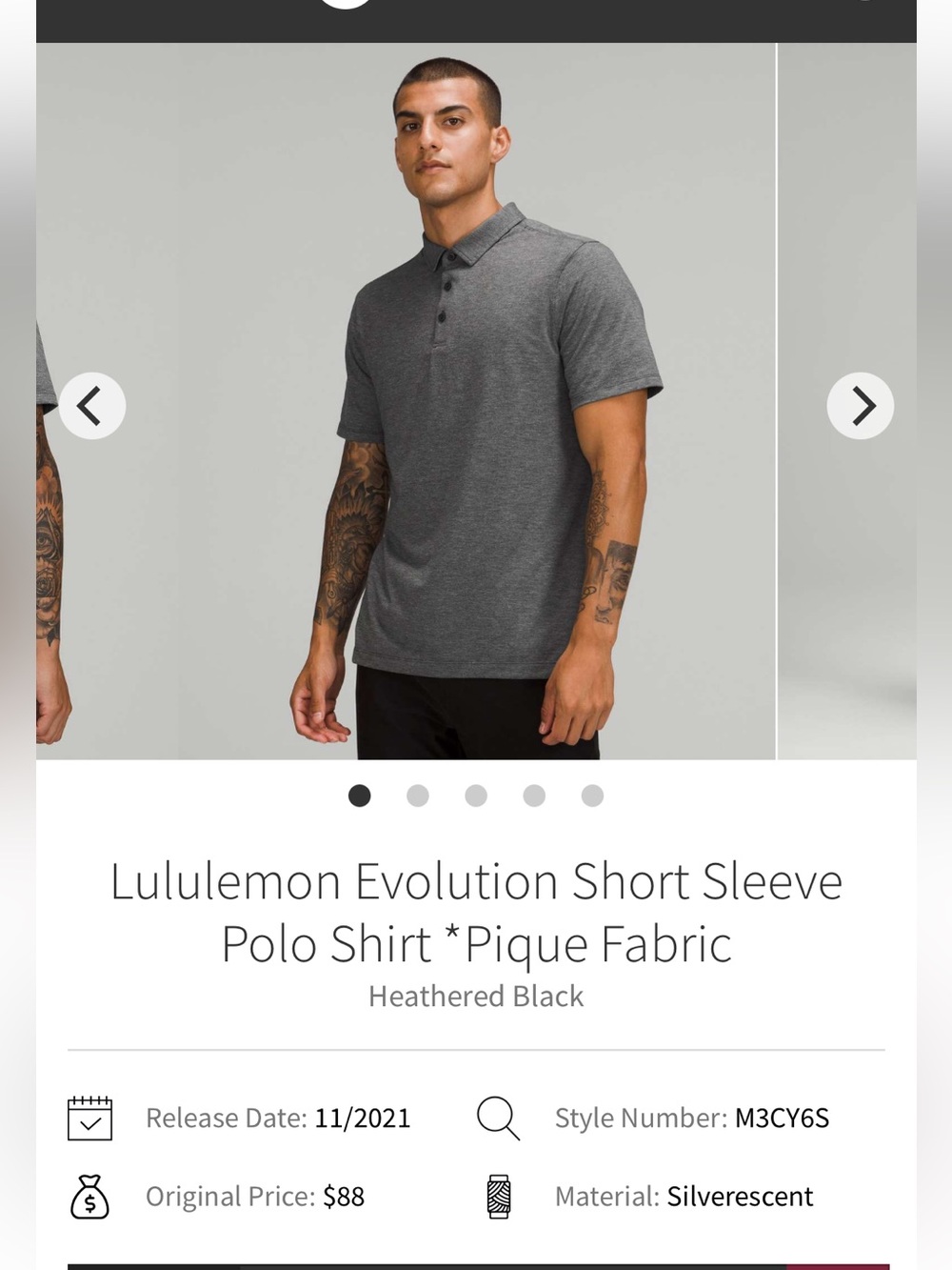 Lululemon Evolution Short Sleeve Polo Shirt *Pique Fabric
Heathered Black sz S